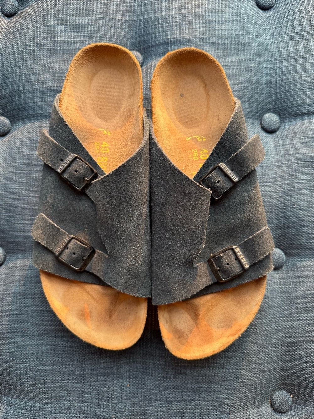 Birkenstock Zurich Suede Leather Slip On Sandals Navy Blue Size 40 Narrow Women